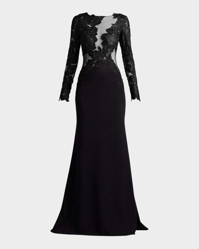 Embroidered Floral Illusion Gown